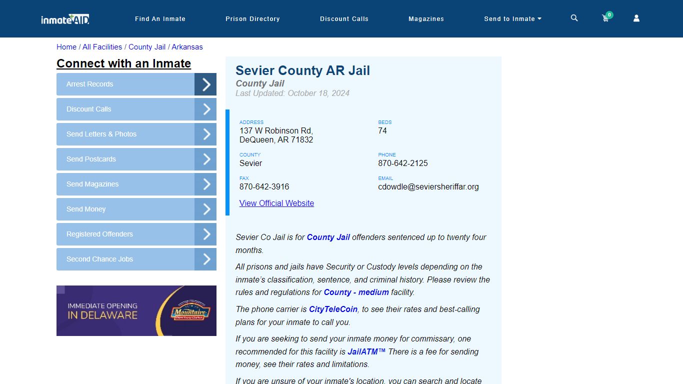 Sevier County AR Jail - Inmate Locator